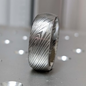 Natural Brushed Mokume Gane Tungsten - Forged Ring - 8mm Mokume Band  - Damascus Ring,Three Color Mokume,Mokume Wedding Bands,Mokumegane
