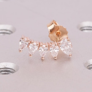 Pendientes de diamantes de laboratorio para mujer, pendientes hechos a mano en oro rosa de 14k con forma de pera, pendientes Art Déco con cierre a presión, joyería para bodas, pendientes para uso diario.