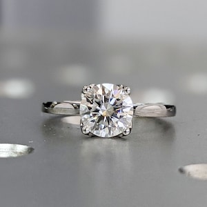 6/6.5/7mm Round Moissanite Tulip Solitaire ring, white gold engagement ring, Classic Modern Tulip Ring, Simple Solitaire Bridal Set