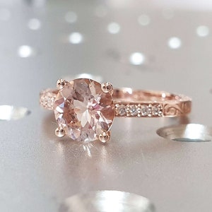 14k Rose Gold Vintage Diamond Morganite Engagement Ring Floral Morganite Diamond Ring Morganite and Rose Gold Ring Morganite Vintage Ring