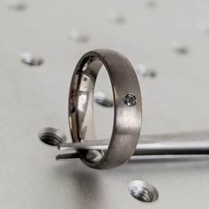 Salt and Pepper Diamond Wedding Ring, Titanium Wedding Band, Men&#39;s Ring, Domed Titanium Ring, Handmade to Order, Promise Ring for Him, Gift