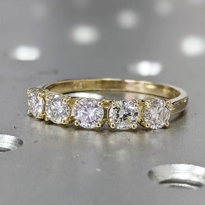 1 Carat 5 Stone Diamond Anniversary Ring Band 14K Yellow Gold, Anniversary Gift For Her, 5 year anniversary gift, half eternity band