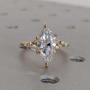 Marquise Cut Moissanite Ring Vintage Moissanite Engagement Ring Solid Gold Unique Snowdrift 6 Prongs Engagement Ring Diamond Wedding Ring