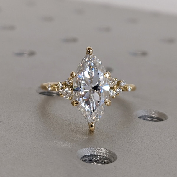 Marquise Cut Moissanite Ring Vintage Moissanite Engagement Ring Solid Gold Unique Snowdrift 6 Prongs Engagement Ring Diamond Wedding Ring