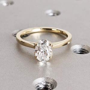 Tulip Ring Lab Diamond Engagement Ring For Women 14K Solid Gold Ring Oval Engagement Ring Floral Ring Organic Flower Nature Inspired Ring