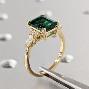 Emerald ring vintage emerald engagement ring 18k yellow gold ring gift unique antique wedding promise anniversary ring for her Birthstone
