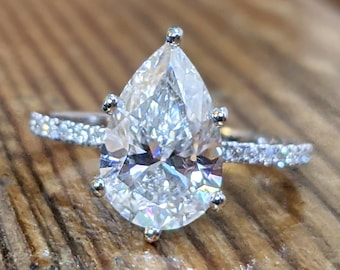 14K Solid Gold Engagement Ring/3CT Pear Moissanite Diamond Wedding Ring/Moissanite verlovingsring/Stack Ring/belofte ring/Rose goud