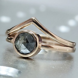 Anel de diamante com corte rosa, diamante de cor natural de sua escolha em ouro maciço 14k, anel de noivado exclusivo, anel de diamante com corte rosa personalizado