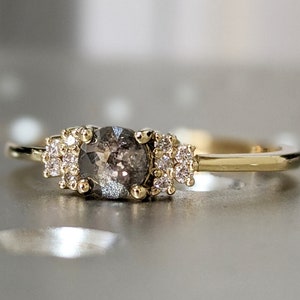 1ct Salt and pepper diamond engagement 5 stone each side ring in rose/white/yellow gold handmade for her