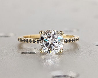 Vintage Moissanite Engagement Ring Set Unique Yellow Gold Engagement Ring Set Dainty Diamond Bridal Set Promise Ring Anniversary Gift