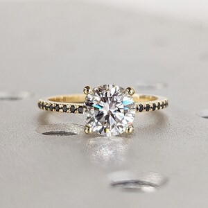 Vintage Moissanite Engagement Ring Set Unique Yellow Gold Engagement Ring Set Dainty Diamond Bridal Set Promise Ring Anniversary Gift