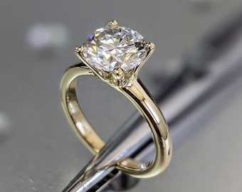 Anillo de compromiso de solitario redondo de diamante de laboratorio de 2.5 CT, diamante redondo brillante, anillo de compromiso de diamante cultivado en laboratorio, anillo de novia de oro
