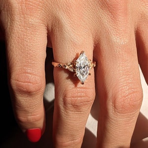 Marquise Cut Nature Engagement Ring | Marquise Lab Diamond Ring | Solitaire Engagement Ring | Dainty Leaf Ring | Rose Gold Promise Ring