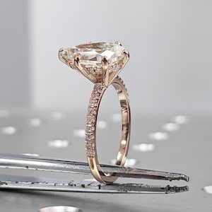 Pear Engagement Ring, 2.5Ct Pear cut Moissanite engagement ring, moissanite hidden halo ring, Pear Moissanite Ring, Hidden Halo Ring