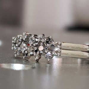 Salt and pepper diamond engagement, diamond cluster ring, 14k/18k yellow and rose gold, Engagement Ring Salt and Pepper Rustic, Stacking