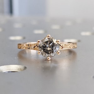 Raw Salt and Pepper Diamond Rose /white /yellow Gold Engagement Ring ...