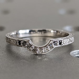 Vintage Diamond Curved Ombre Wedding Band Art Deco Matching Set Ring 14K White Gold Curved Filigree Band White Gold Vintage Band Art Deco