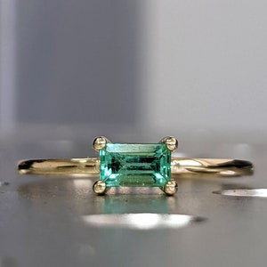 emerald baguette ring 14k gold Emerald Ring Baguette Emerald Ring 14k Solid Gold Minimalist Emerald Ring Stacking Emerald Ring
