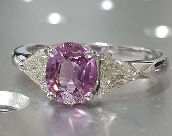 Sapphire And Diamond Ring Antique Pink Sapphire Ring, White Gold Pink Sapphire Ring Diamond Sapphire Engagement Ring Art Deco Sapphire Ring