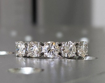 1 Carat 5 Stone Diamond Anniversary Ring Band 14K White Gold, Anniversary Gift For Her, 5 year anniversary gift, half eternity band