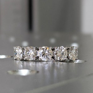 1 Carat 5 Stone Diamond Anniversary Ring Band 14K White Gold