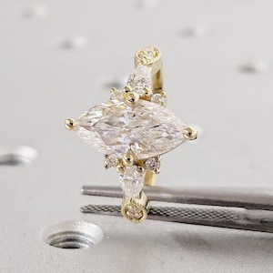 Marquise Moissanite Engagement Ring / Unique Marquise Ring / Yellow Gold Wedding Ring / Marquise Moissanite Vintage Style Promise Ring Women