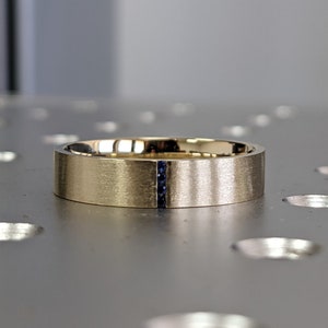 Gold Men&#39;s Sapphire Ring - Sapphire Ring Men - Sapphire Wedding Band - 5mm Band With Sapphires - Unique Mens Band - 14k Gold - Ring For Men