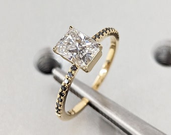 Vintage Moissanite Engagement Ring Set Unique Yellow Gold Engagement Ring Set Dainty Diamond Bridal Set Promise Ring Anniversary Gift