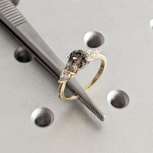Round cut Cognac Diamond Engagement Ring | 14K Yellow Gold Diamond Clusters Proposal Ring | Unique Earthy Tone Brown Natural Diamond Jewelry