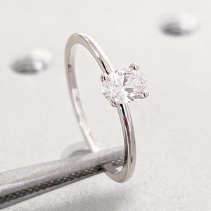 Petite Oval Moissanite Ring, Thin Band Oval Engagement Ring, 14K Gold Solitaire Ring, Minimalist Wedding Ring, Dainty Promise Ring For Her