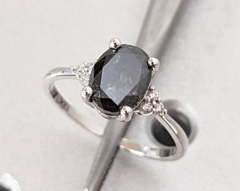 Oval Cut Salz und Pfeffer Diamant Verlobungsring, Oval Ehering, Diamant Gruppe, Weißgold Ring, einzigartiges Jubiläumsgeschenk Versprechen Ring