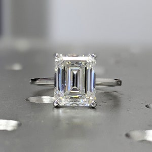 Emerald Cut Moissanite Engagement Ring, Emerald Cut Engagement Ring ...