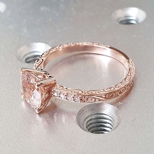 14k Rose Gold Vintage Diamond Morganite Engagement Ring Floral Morganite Diamond Ring Morganite and Rose Gold Ring Morganite Vintage Ring