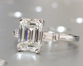 Emerald Cut Engagement Ring, Emerald Cut Ring, Baguette Engagement Ring, 2.5 Ct Solid 14k Gold Two Tone Moissanite Engagement Ring