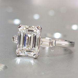 Emerald Cut Engagement Ring, Emerald Cut Ring, Baguette Engagement Ring, 2.5 Ct Solid 14k Gold Two Tone Moissanite Engagement Ring