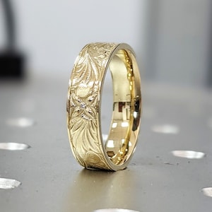 Vintage Wedding Ring, 14K 18K Gold Wedding Band, Unisex Wedding Band, Floral Wedding Band, Antique Wedding Ring
