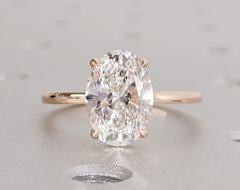 Anillo de bodas con diamante cultivado en laboratorio ovalado Anillo de compromiso creado en laboratorio ovalado Anillo de diamantes cultivados en laboratorio Anillo de compromiso de talla ovalada Diamante pavimentado con halo oculto