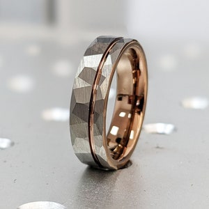 Hammered wedding Ring, Hammered Espresso Tungsten Wedding Band, Espresso Strip, Mens Ring, 6mm Tungsten carbide, Wedding Band, Brushed Ring