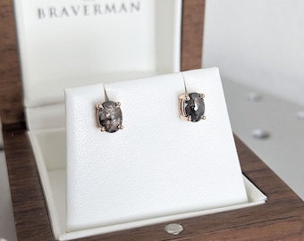 14K Rose Gold Natural Salt and Pepper Grey Diamond Everyday Stud Earrings | Simple Diamond Earrings Wedding Anniversary Gift for Wife