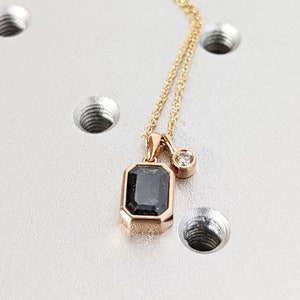 Salt And Pepper Diamond Solitaire Necklace 14k Yellow Gold / Diamond Bezel Necklace / 14k Gold Diamond Solitaire Pendant / Delicate