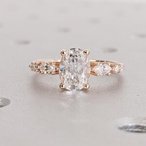 Vintage Oval cut Moissanite Engagement Ring | 1CT Moissanite Ring | Rose Gold Promise Ring | Unique Stacking Ring | Diamond Cluster Ring