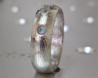 Aquamarine Meteorite Ring  - Gibeon Meteorite Ring - Natural Meteorite Ring - Meteorite Band - Meteorite Ring - Gibeon Meteorite