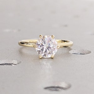 Hidden Halo Ring | 1-2ct Round Cut Moissanite Engagement Ring | Anniversary Promise Ring | Dainty Solid Gold Ring for Her | Handcrafted Ring