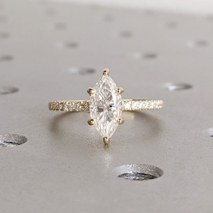 Marquise Engagement Ring, Marquise Lab Grown Diamond, Bridal Set Engagement Ring, Wedding Ring, Anniversary Ring, 14K Solid Yellow Gold Ring