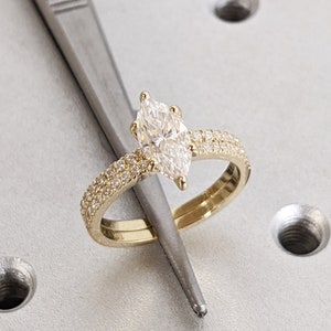 Marquise Engagement Ring, Marquise Lab Grown Diamond, Bridal Set Engagement Ring, Wedding Ring, Anniversary Ring, 14K Solid Yellow Gold Ring