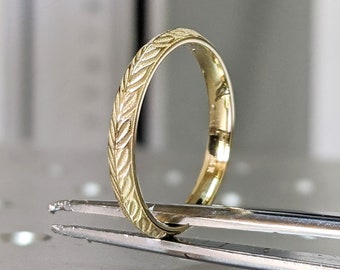 Antique Wedding Ring, Unisex 14K Gold Band, Vintage Wedding Ring, Pattern Band, Engraved Ring, Floral Band, Victorian 18k Yellow Gold Ring