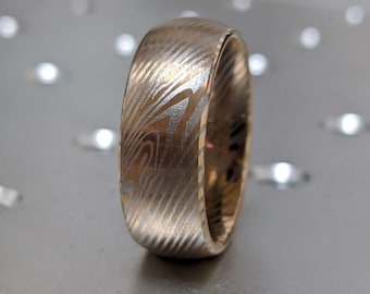 Rose Gold Brushed Mokume Gane Tungsten - Forged Ring- Mokume Band - 8mm Damascus Ring- Two Color Mokume- Mokume Wedding Bands - Mokumegane