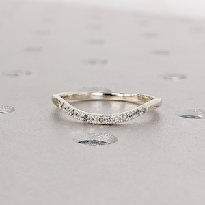 Natural Salt and Pepper Grey Diamond Dainty Women Wedding Ring | 14K 18K Solid Gold Matching Curved Half Eternity Ring | Personalize Jewelry