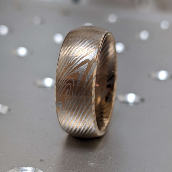 Rose Gold Brushed Mokume Gane Tungsten - Forged Ring- Mokume Band - 8mm Damascus Ring- Two Color Mokume- Mokume Wedding Bands - Mokumegane