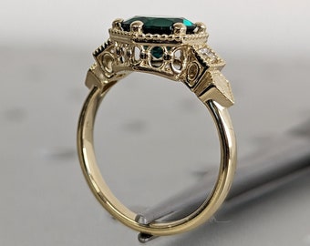 Smaragd Ring vintage Smaragd Verlobungsring 14k Gelbgold Verlobungsring 14k Gelbgold Ring Geschenk einzigartig antik Hochzeit Versprechen Jahrestag Ring für ihren Geburtsstein